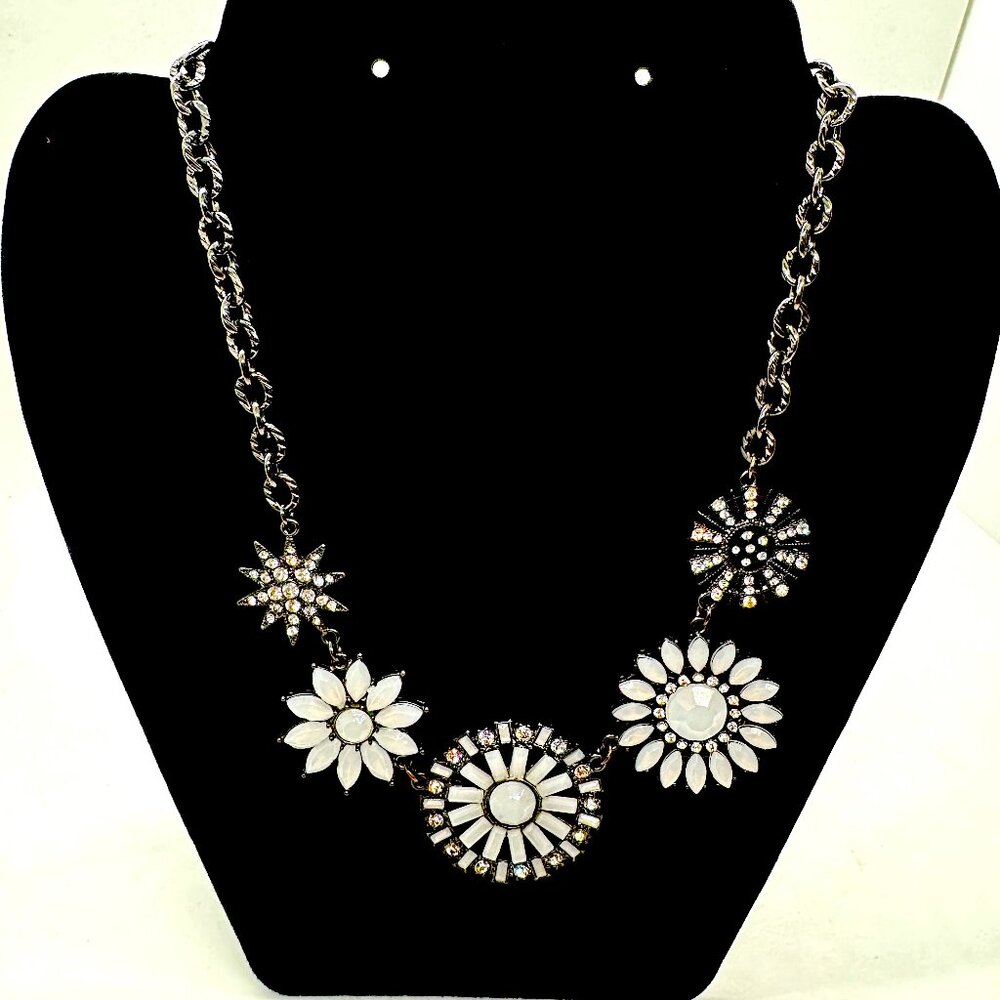 5 White Circular Beaded Necklace